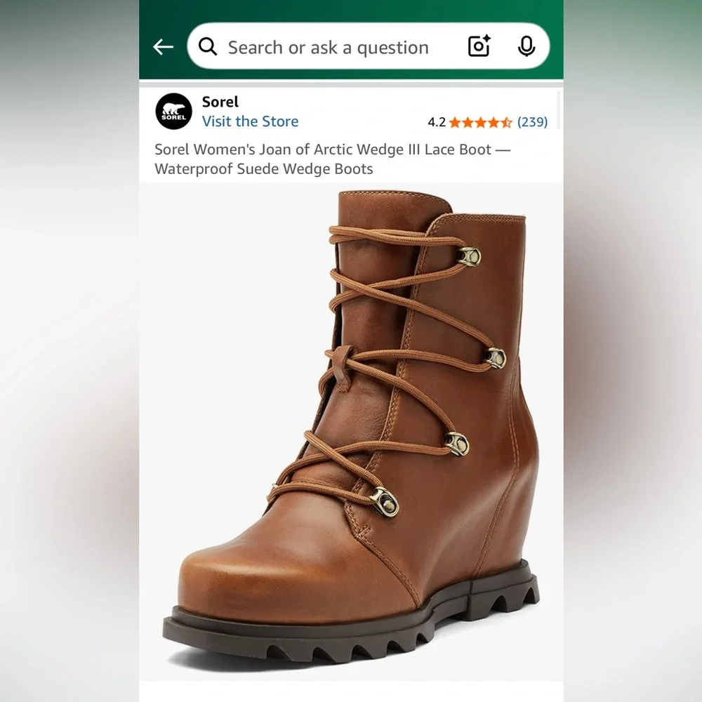 NWT Sorel Joan of arc Tan Leather Wedge Boots - Picture 5 of 16